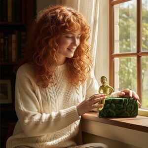 Vintage Smiling Pixie Elf Sitting on Wall Planter Vase